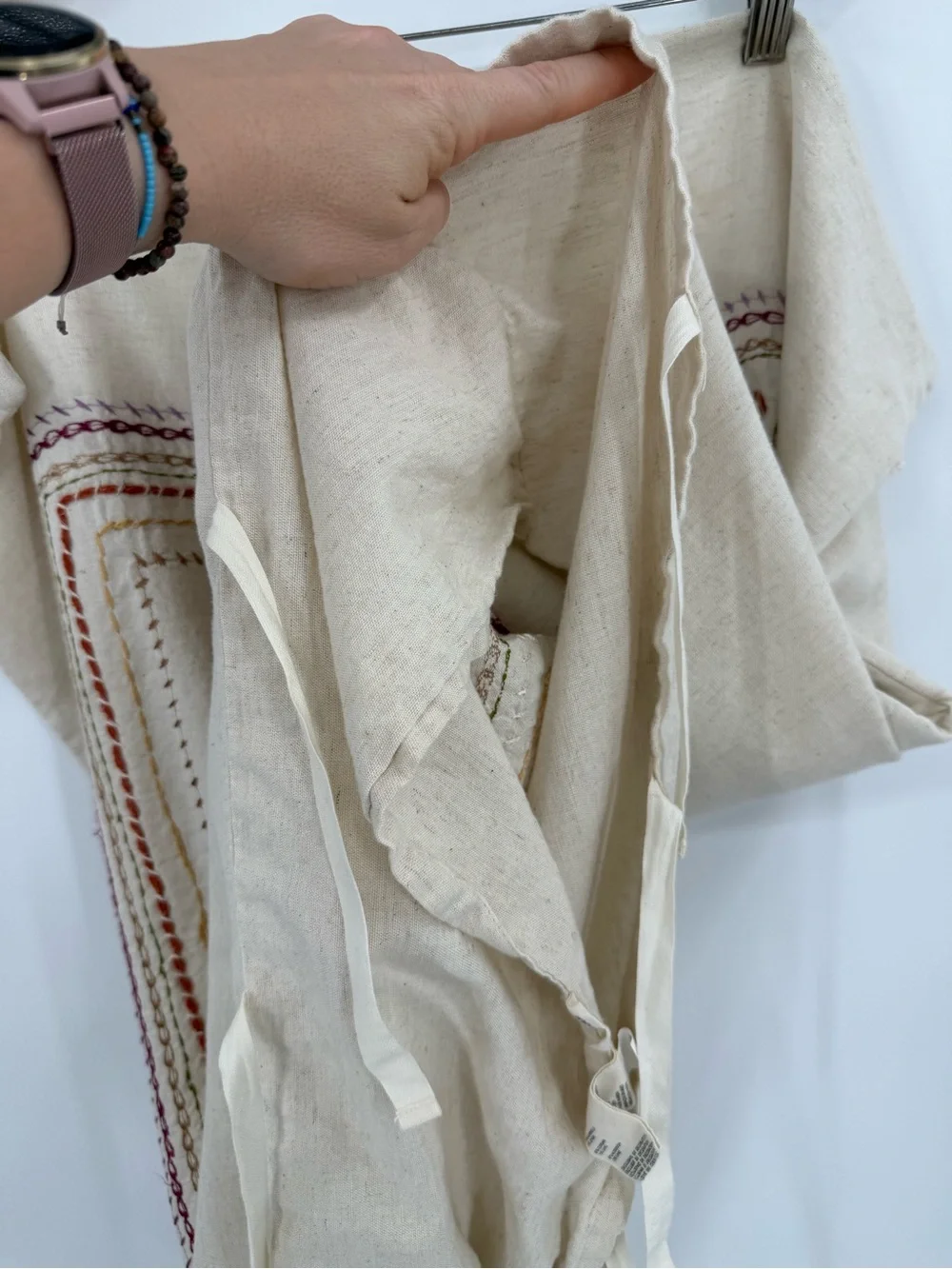 Anthropologie Embroidered Cotton Linen Euro Sham Cover | Natural | 26”x26”